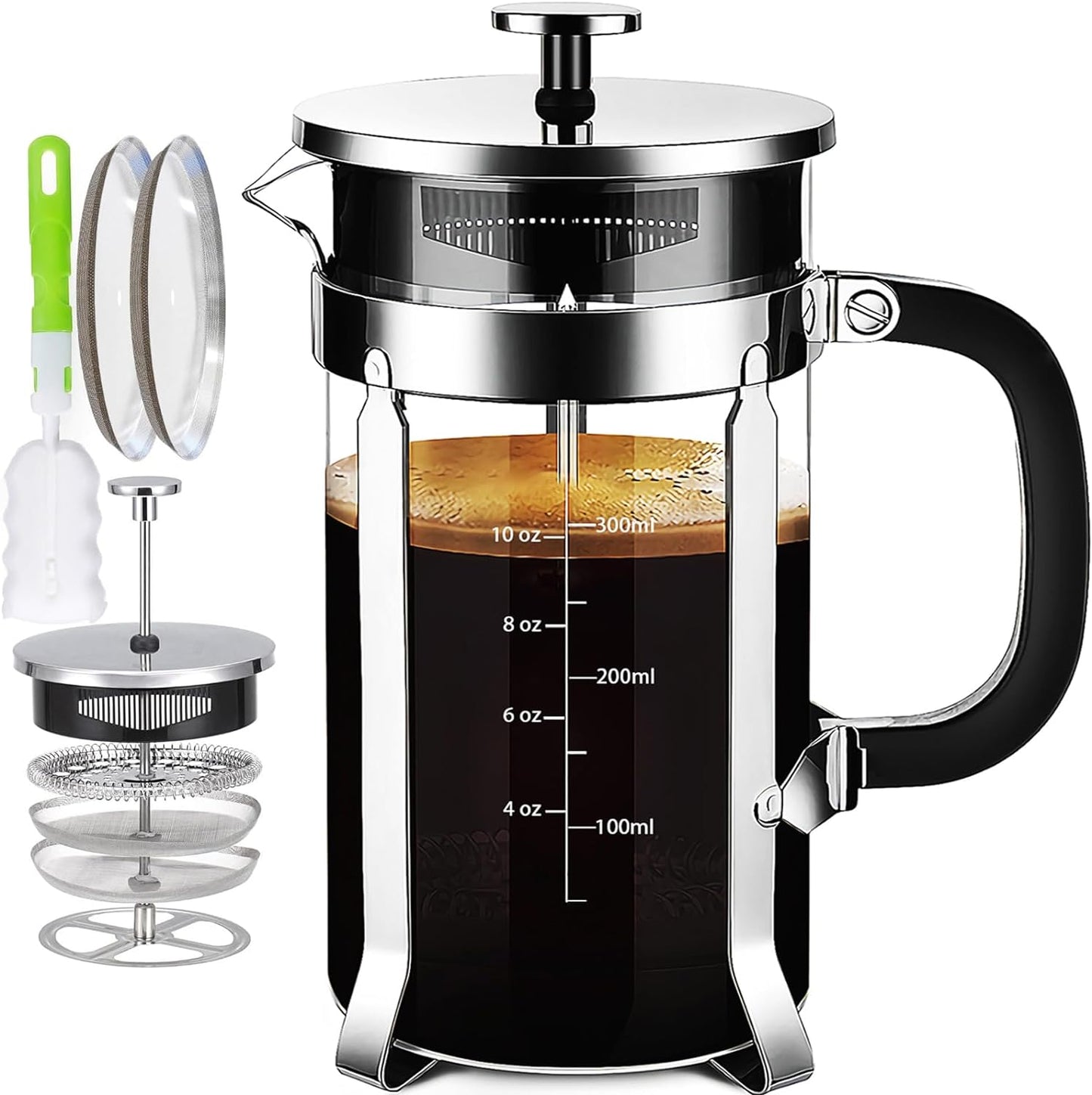 French Press Coffee Maker 304 Stainless Steel Coffee Press,with 4 Filters System, Heat Resistant Thickness Borosilicate French Press Glass, BPA-Free Brewed Tea Pot Coffee Plunger(Copper 12oz)