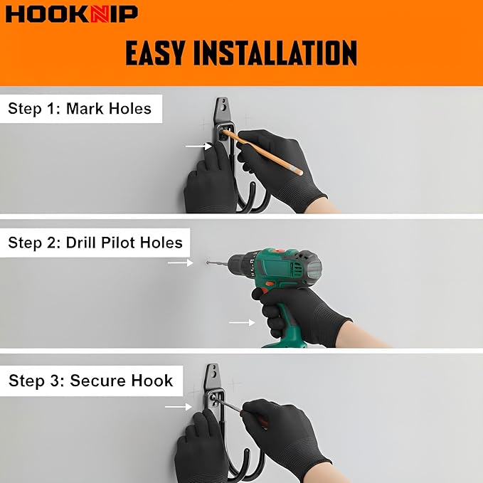 Pack 16 Garage Hooks Heavy Duty | Multi-Sized Wall-Mounted Tool Hangers - Image 5