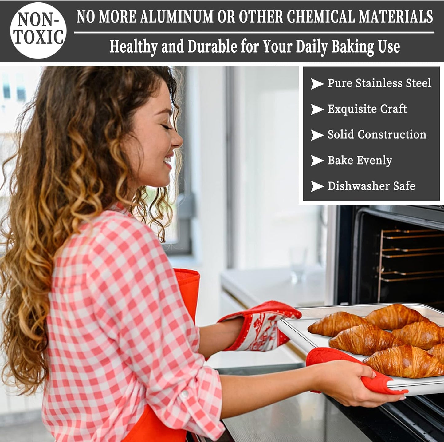 Deedro Baking Sheet with Rack Set [2 Sheets + 2 Racks], Stainless Steel Baking Pan Cookie Sheets Oven Tray with Cooling Rack, 16 x 12 x 1 Inch, Heavy Duty, Non-toxic, Easy Clean