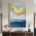 Large Framed Blue Gold Abstract Wall Art, Modern Vertical Canvas Prints by Cuspin
