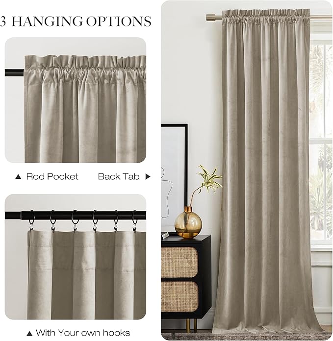 NICETOWN Camel Velvet Curtains 84 Inch Long 52 Wide, Room Darkening Drapes - Image 5