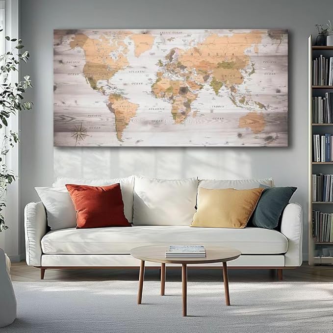 canvas Wall Art 40inchx79inch lagre gery map of the world Painting Ready to - Image 3