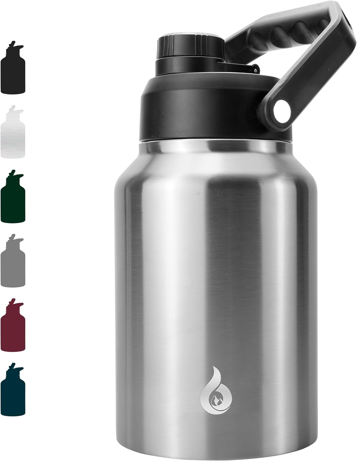 BJPKPK 64 oz Insulated Water Bottle, Dishwasher Safe Half Gallon Water Bottle with Ergonomic Handle, BPA Free Leak Proof Water Jug with Anti-slip Bottom, Stainless Steel Primary Color
