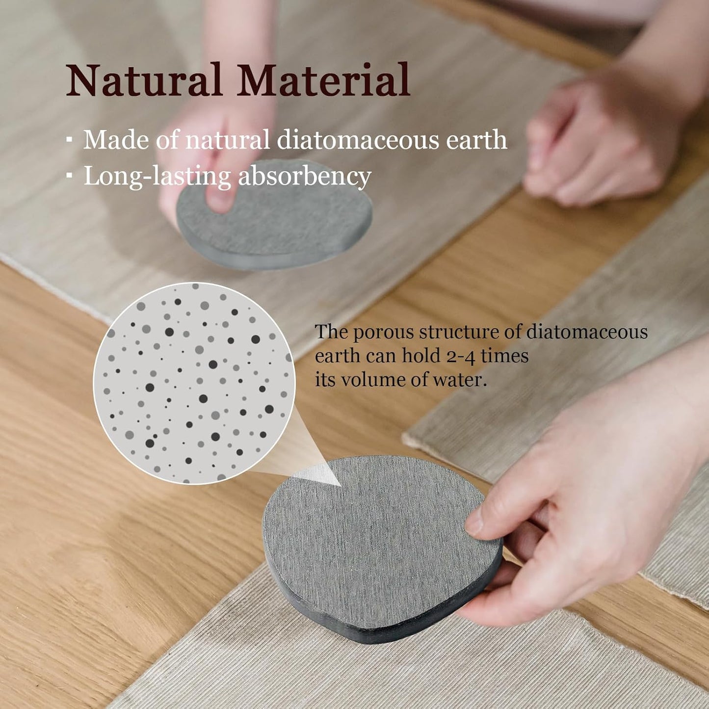 Instant Dry Stone Absorbent Diatomite Coaster Set of 6 for Drinks Wine Coffee, Modern Unique Cup Diatomaceous Earth Coasters for Coffee Table Office Desk, Deep Grey