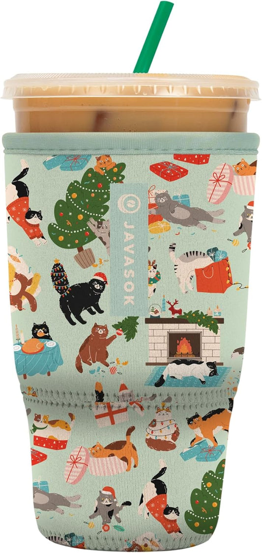 Sok It JavaSok Iced Coffee & Cold Soda Insulated Neoprene Cup Sleeve (Meowy Mayhem, Large: 30-32oz)