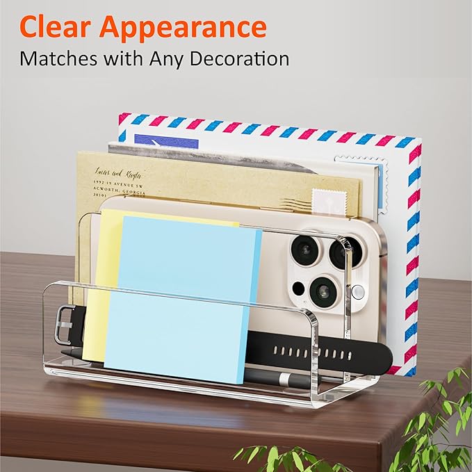 FUCDTEFC Desk Mail Organizer, 2 Section Clear Acrylic File Holder Letter - Image 7