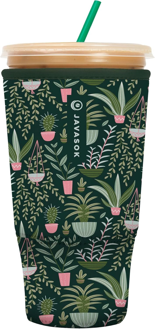 Sok It JavaSok Iced Coffee & Cold Soda Insulated Neoprene Cup Sleeve (Green Living, XXLarge: 44-48oz)