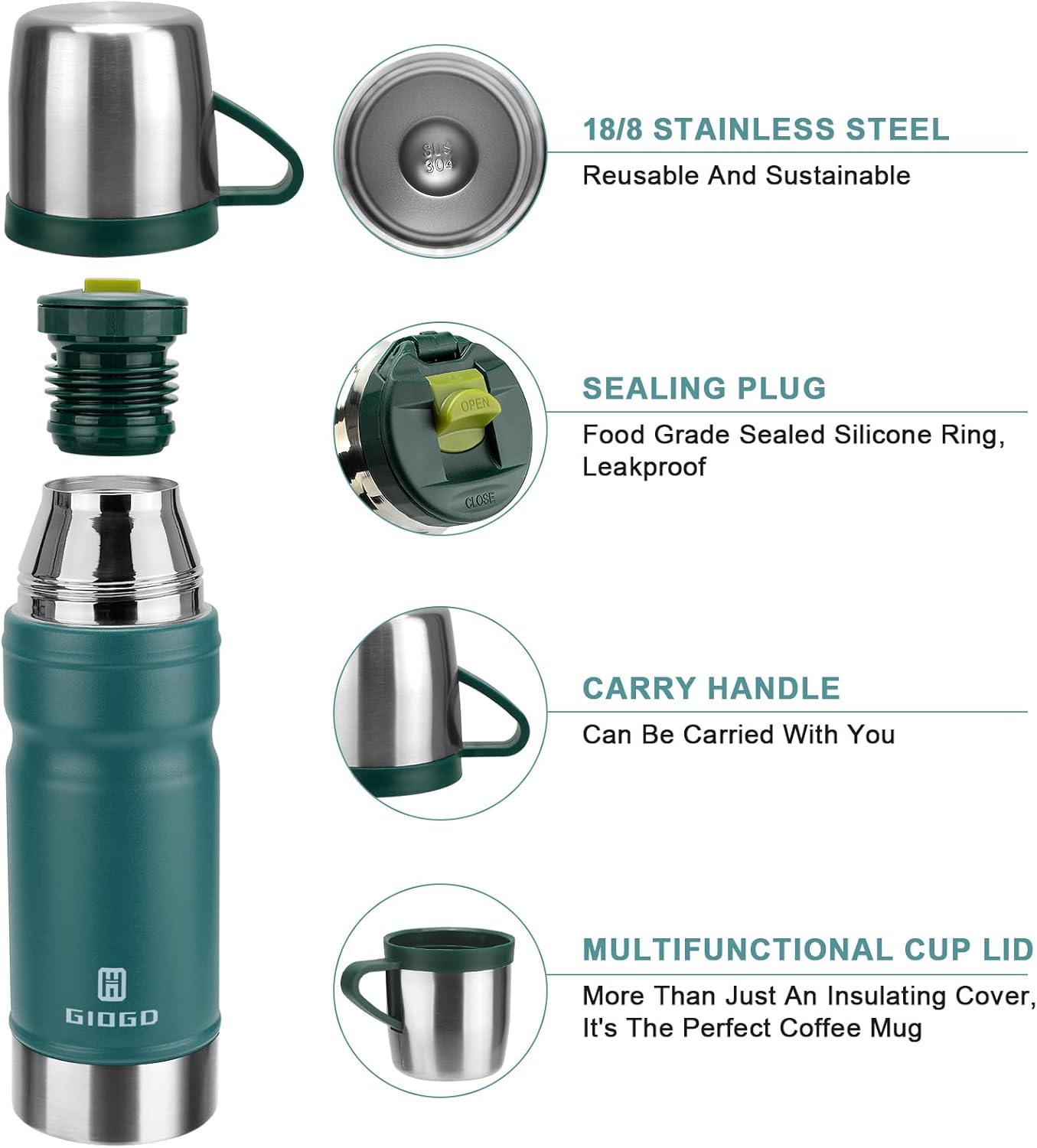 Vacuum Insulated Water Bottle Thermo Water Flask with Cup 680ml/23oz Stainless Steel Thermal Water Bottles Thermo for Hot and Cold Drinks Coffee Water(Blue,Single)