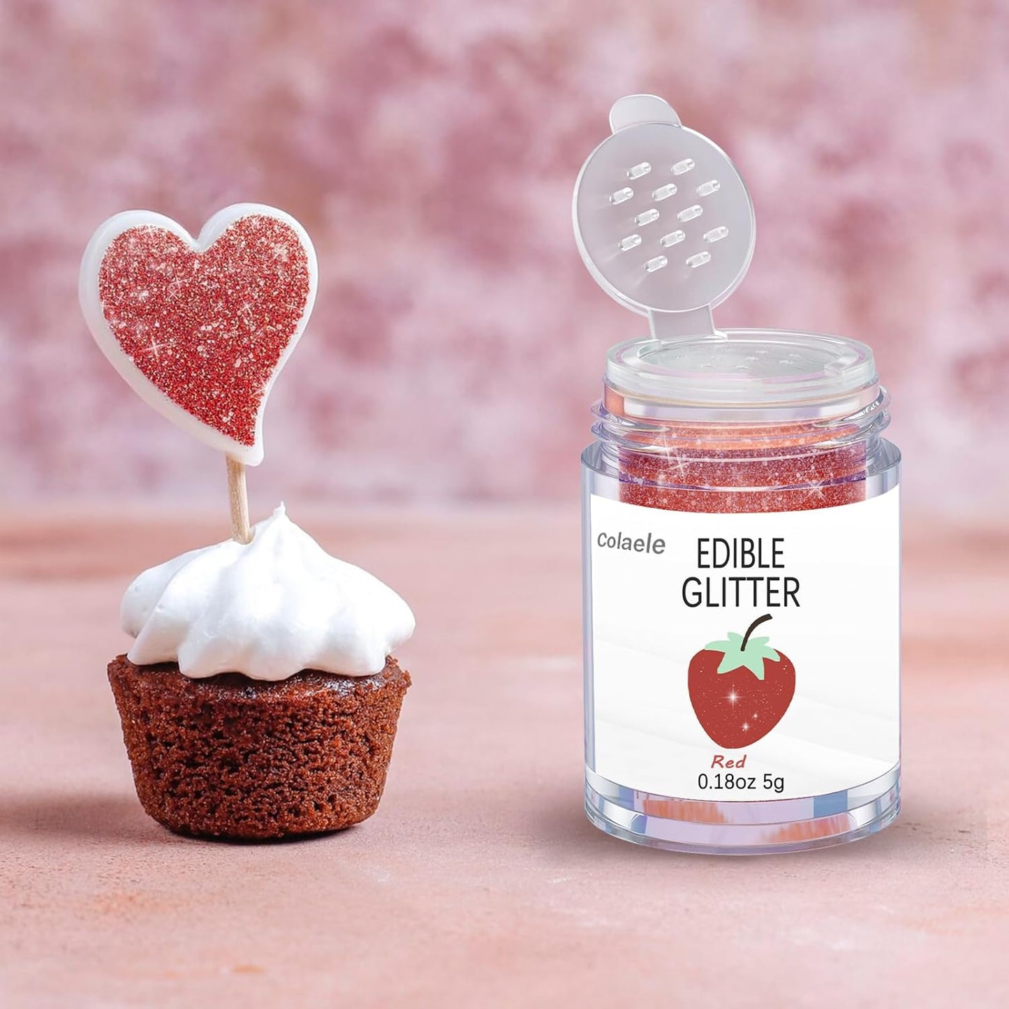 Red Edible Glitter Glimmer Powder for Cakes Drinks - Colaele 5 grams Food Grade Luster Dust Metallic Food Decorating Sprinkle Disco Brew Dust for Cake Decorations Wine Beverage Candy Dessert, Vegan