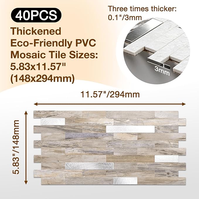 Peel and Stick Backsplash Tile Waterproof Removable PVC Wall Sticker 3D Faux - Image 3