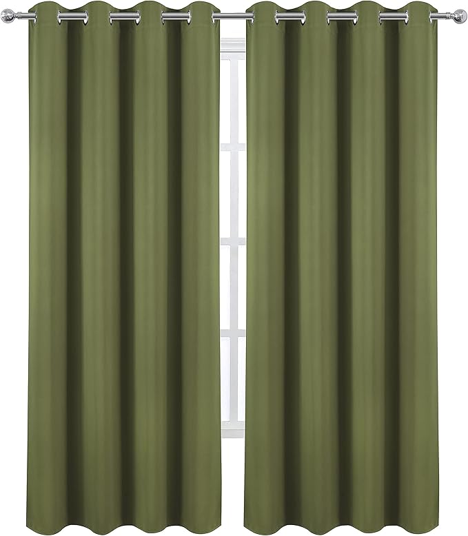 LEMOMO Olive Green Blackout Curtains/52 x 84 Inch Long/Set of 2 Curtain - Image 2