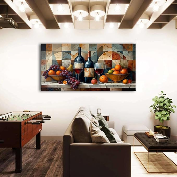 Geometric Kitchen Wall Art Abstract Wine Canvas Prints Red Wine Glass and Fruit - Image 4