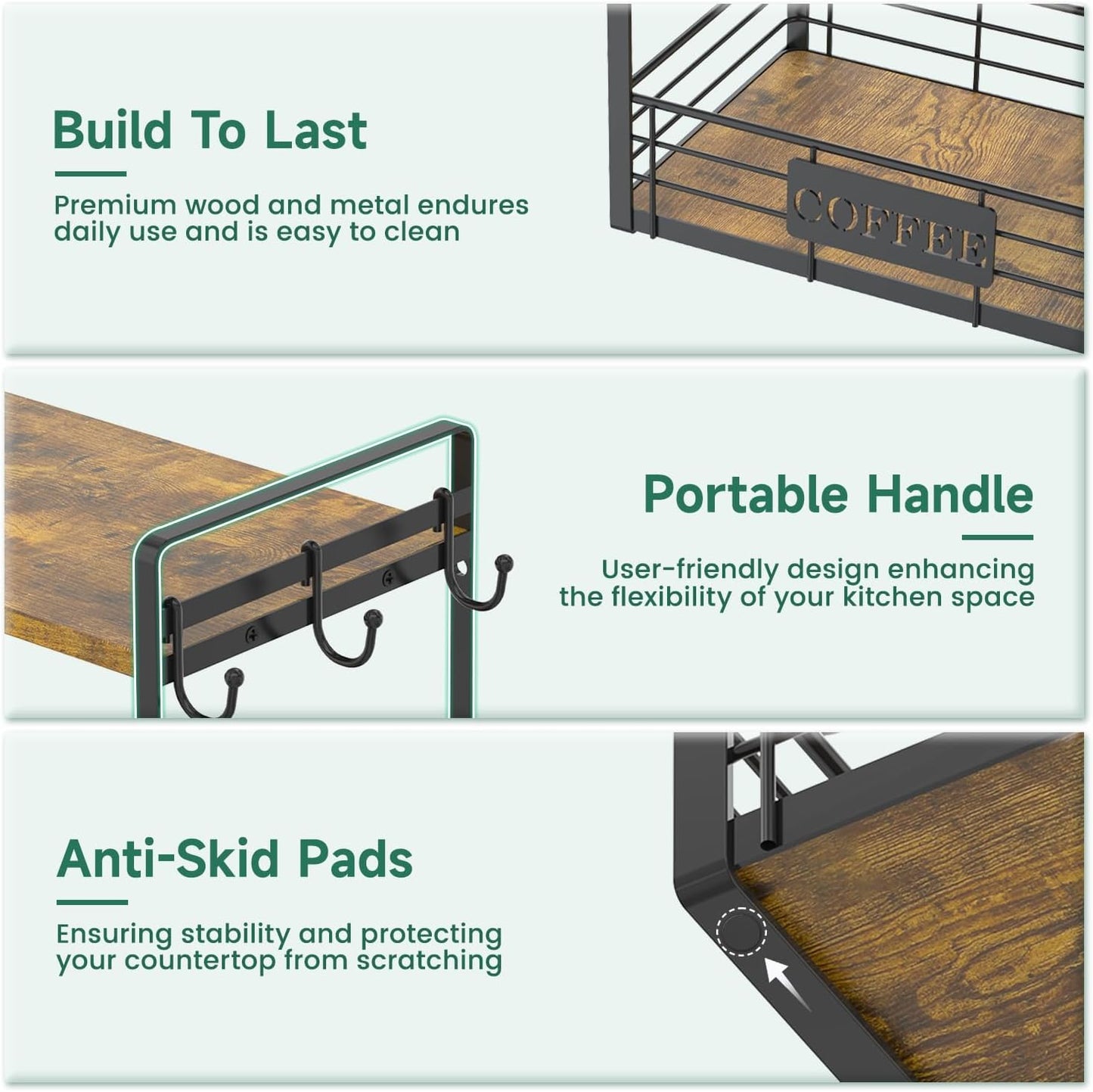 EsLuker.ly Coffee Mug Cup Holder Tree Bar Station Organizer, 2 Tier Mug Stand Rack for Countertop Kitchen, Storage Tower Display Shelf with 12 Hooks, Coffee Nook Enhancer