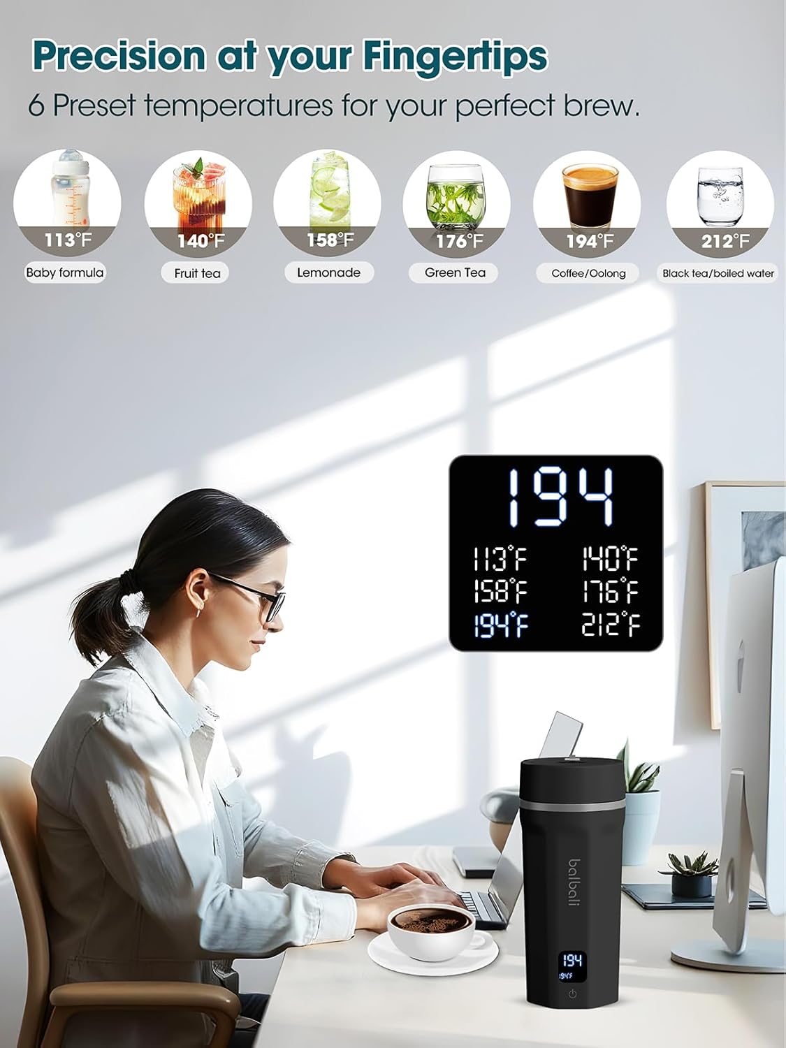 balbali 18.6oz Portable Kettle for Travel 100-250V Dual Voltage for International/Global/Europe - 6 Preset Travel Electric Kettle Hot Water Boiler/Heater/Warmer/Tea Maker - Black