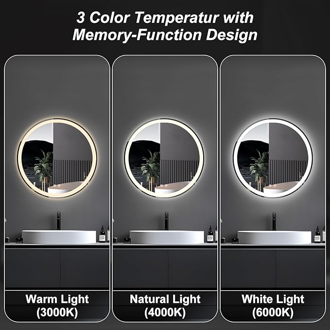 NEWBULIG 28 Inch Round LED Bathroom Wall Mirror - Image 3