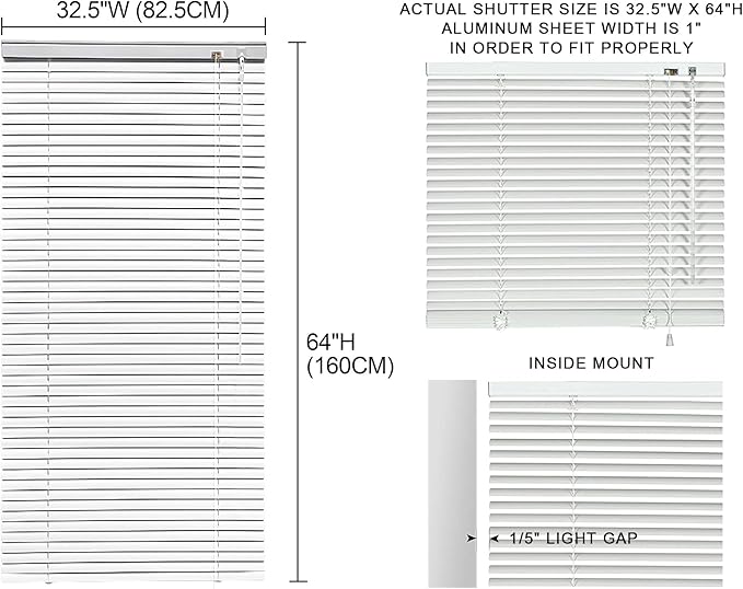YIIBAII Mini Blinds Suitable for 33" W x 64" H Windows 1" Aluminum Horizontal - Image 6