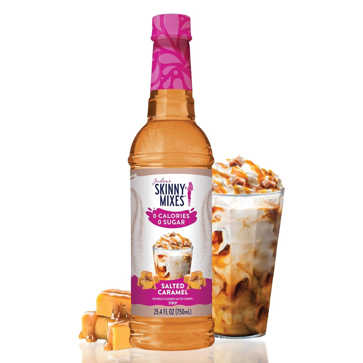 Jordan's Skinny Syrups Sugar Free Coffee Syrup, Salted Caramel Flavor Drink Mix, Zero Calorie Flavoring for Chai Latte, Protein Shake, Food & More, Gluten Free, Keto Friendly, 25.4 Fl Oz, (Pack of 1)