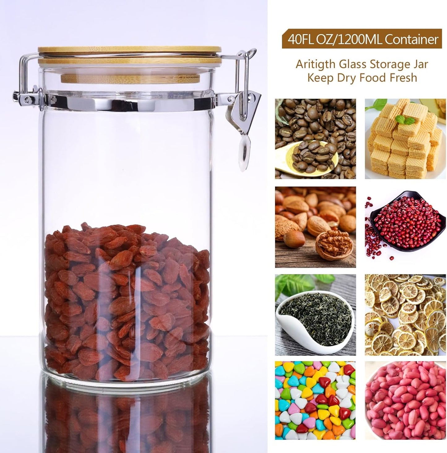 Glass Coffee Storage Containers with Bamboo Shelf,Ground Coffee Holder Jars,Airtight Glass Countertop Storage Jar Canisters with Spoon for Coffee,Loose Tea,40 Fluid-oz,Pack of 3