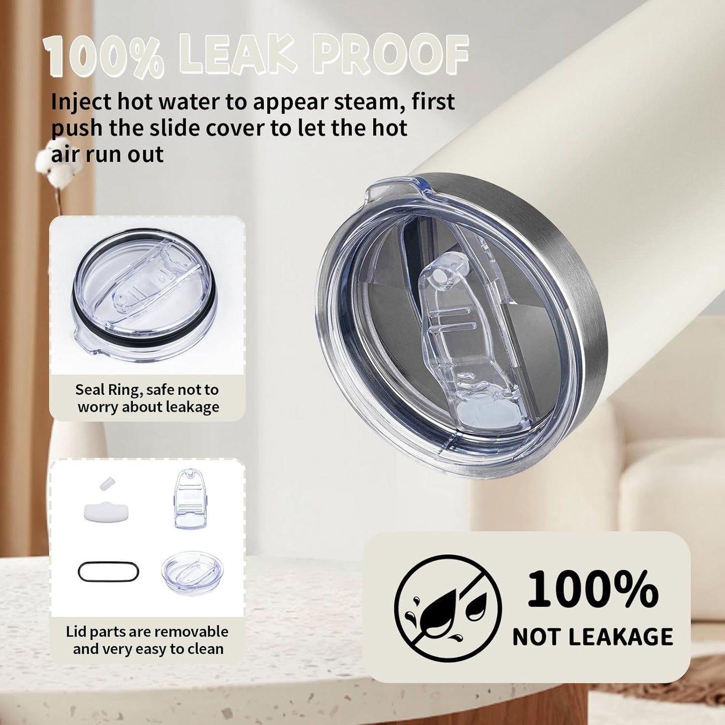 20 oz Tumbler with Lids and Straws, Stainless Steel Insulated Coffee Tumbler, Double Wall Vacuum Insulated Travel Mug Cup, Leakproof Thermal Coffee Cup for Hot and Cold Drinks (cream)