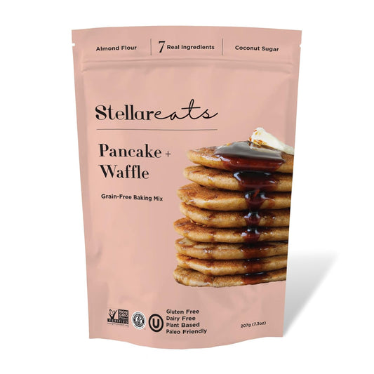Stellar Eats Grain-Free Pancake & Waffle Mix | Gluten-Free, Dairy-Free, Plant-Based, Paleo-Friendly | Sweetened with Coconut Sugar | Almond Flour-Based | Makes Fluffy, Thick Pancakes | 7.3 oz | 1 Pack
