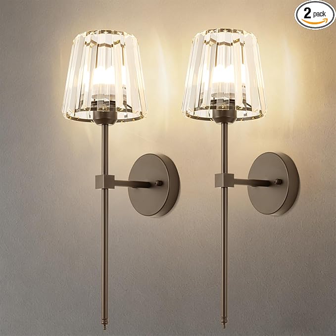 Crystal Battery Operated Wall Sconces Set of 2, 12 RGB and 3CCT Dimmable Wall by LJUJAM