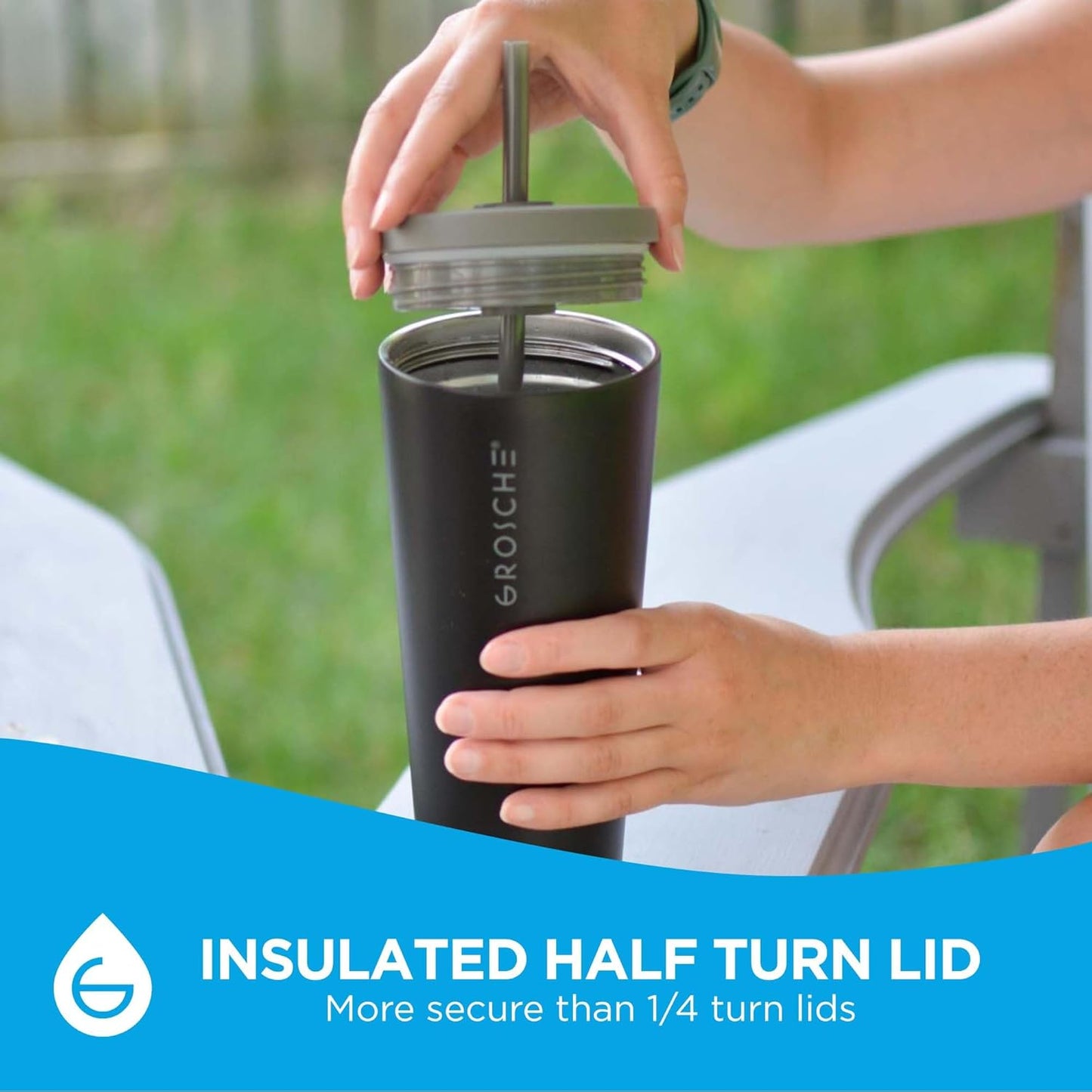 GROSCHE Jasper Insulated Stainless Steel Tumbler With Straw – Travel Cup with Lid, Extreme Insulation & Sleek Design, 23 oz - White