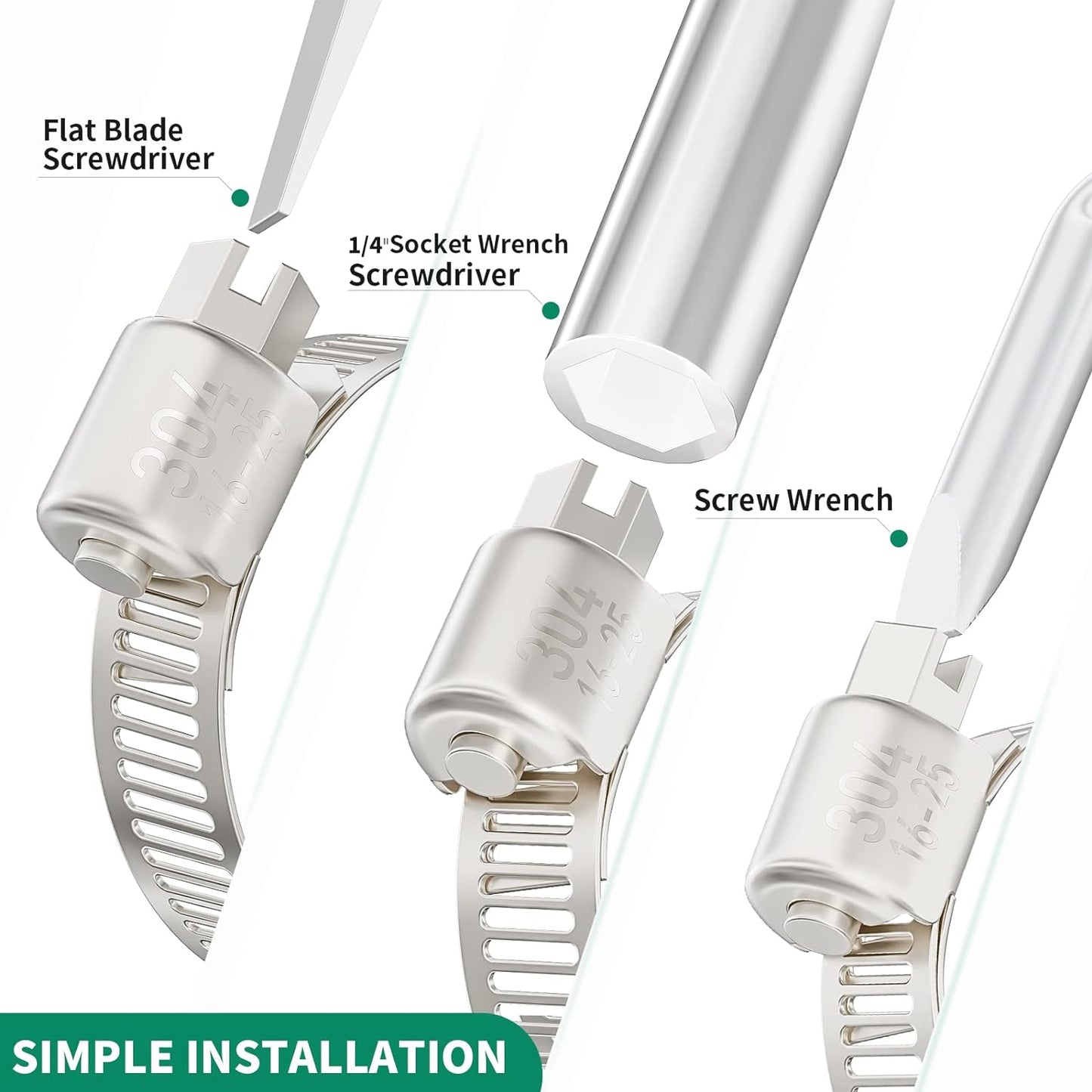 10PCS Hose Clamps Stainless Steel Adjustable 1"–2"(27-51mm) Worm Gear Hose Clamp, Heavy Duty Metal Small Hose Clamps for Automotive, Pipe, Radiator Plumbing, Fuel Line