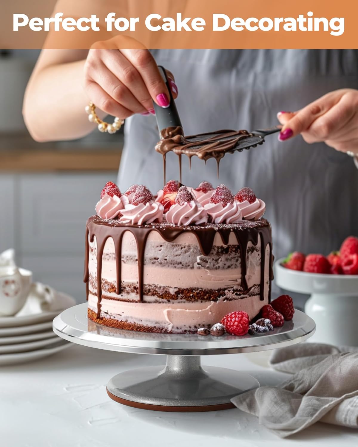 Kootek Aluminium Cake Turntable Set, Baking Tools with Revolving 12" Cake Stand for Decorating, 12.7" Offset Spatula, 3 Stainless Steel Frosting Icing Smoother, Cake Serve Cake Decorating Kit Supplies