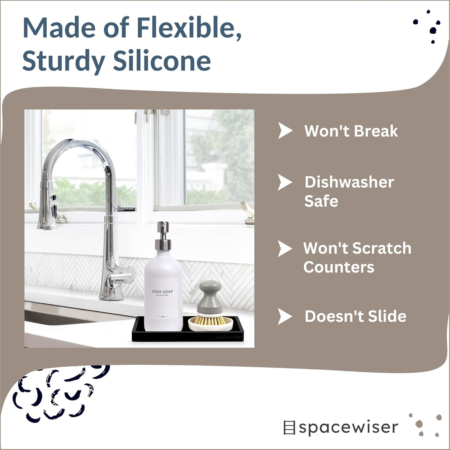 Countertop and Vanity Tray - 2 PC Small 7.7" Silicone Bathroom Trays, Kitchen Soap Tray, Dish Sponge Soap Holder Kitchen Sink Organizer Caddy, Bathroom Counter Trays for Lotion Dispenser