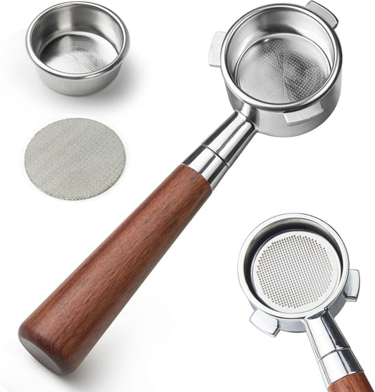 54 mm Bottomless Portafilter with Puck Screen, 3 Ears Espresso Portafilter Compatible with Breville Barista Express Machines,Stainless Steel Porta filter and Rosewood Handle