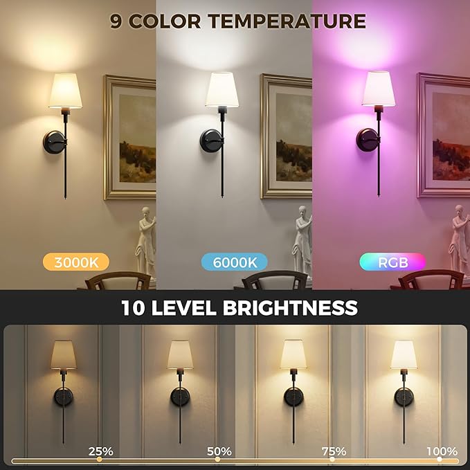 DORESshop Battery Operated Wall Sconce Set of 2, Wireless Wall Light Easy to - Image 4
