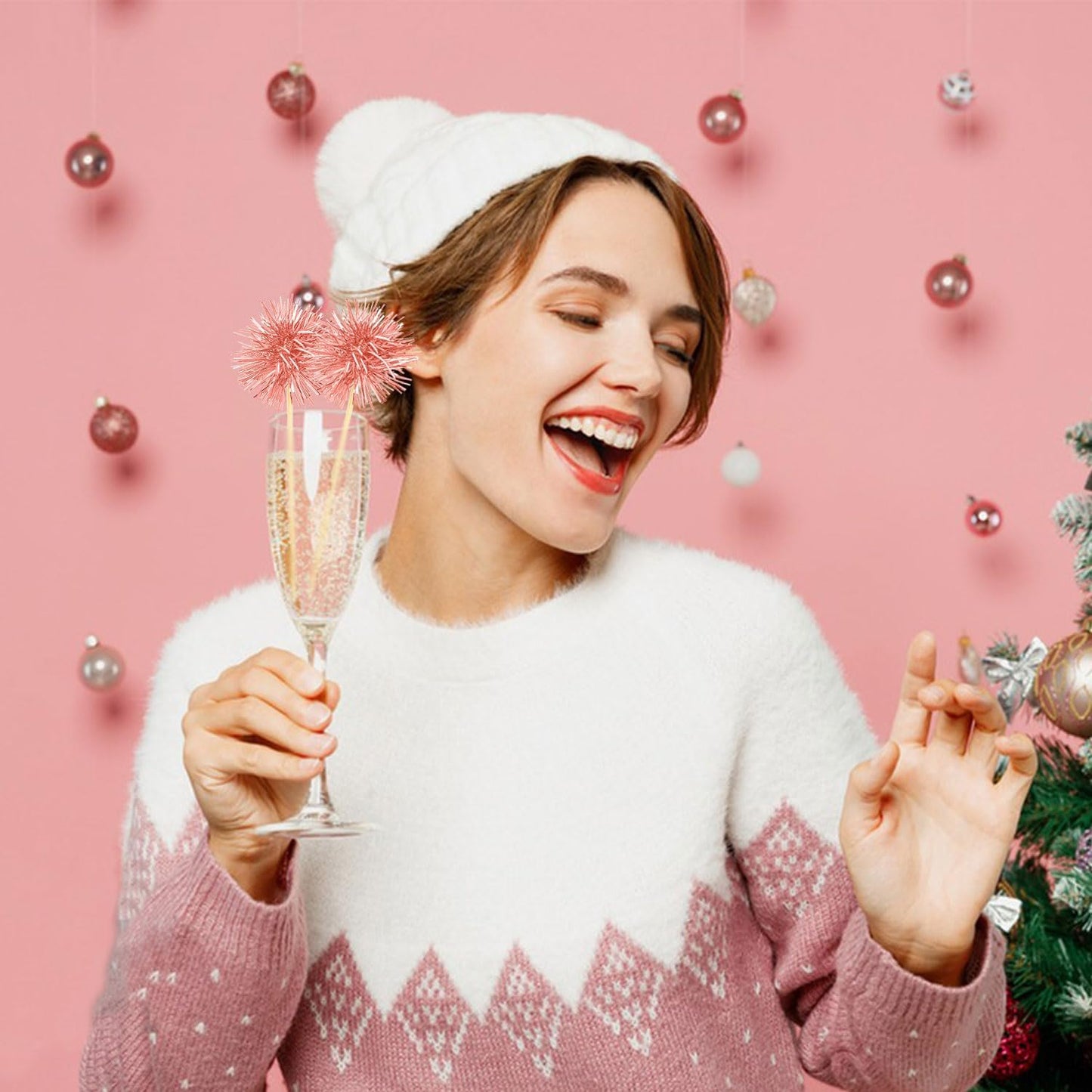 80 Pcs Firework Cupcake Topper Rose Gold Graduation Cake Decorations Foil Frill Toothpicks for Party Decoration, Cake Toppers, Picnics, Bar, Birthday, Holiday (Rose Gold)