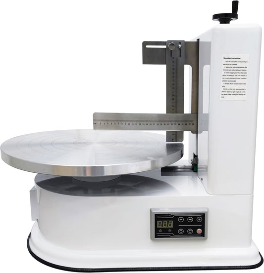 TECHTONGDA Cake Decorating Coating Machine Cream Spreading Automatic Frosting Turntable with Graduated Scraper for 4-16inch Cakes 40-180RPM Rotating Speed White