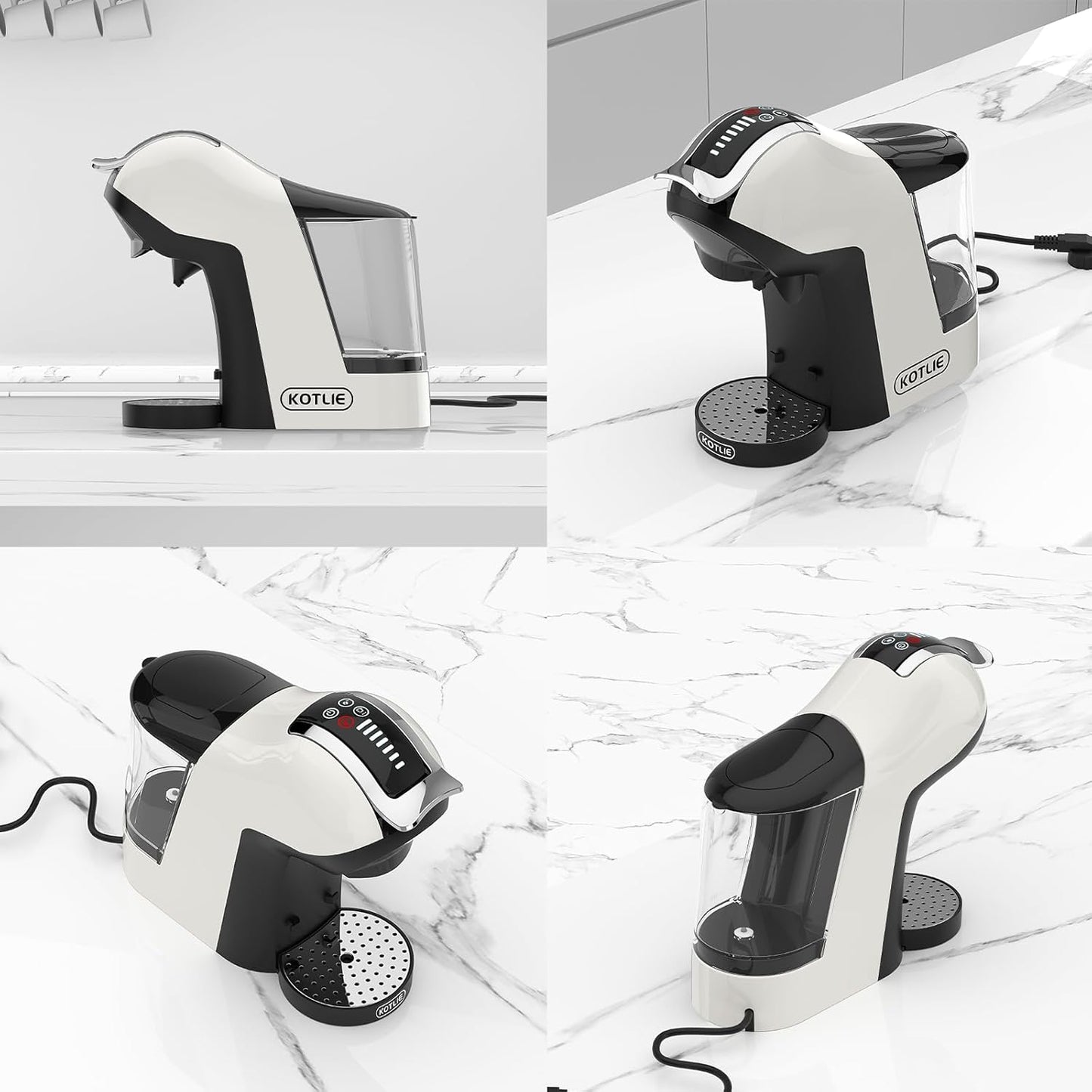 KOTLIE 5in1 19Bar Multicapsule Espresso Coffee Machine, Cold&Hot Brewing Single-Serve Coffee Maker, Cappuccino&Latte Maker for Kcup/Dolce Gusto/Nespresso Original/GroundCoffee/44mm ESE EM-308A (White)