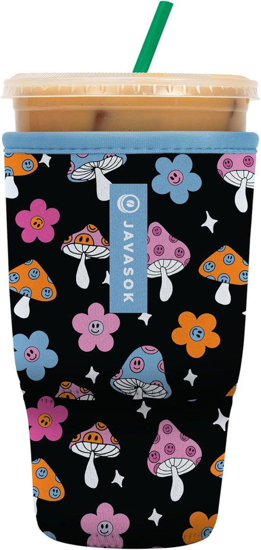 Sok It JavaSok Iced Coffee & Cold Soda Insulated Neoprene Cup Sleeve (Mushroom Magic, Large: 30-32oz)