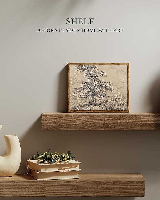 InSimSea Framed Canvas Wall Art, Neutral Sketch Tree Painting, Rustic Nature - Image 2