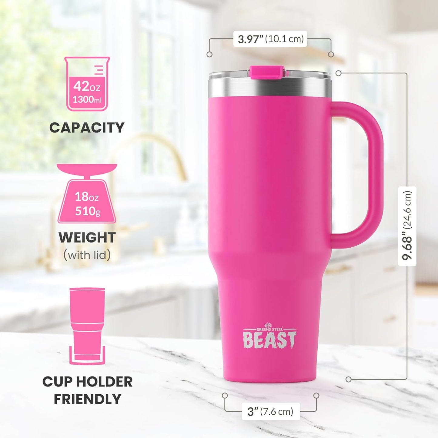 Beast 42 oz Tumbler Stainless Steel Vacuum Insulated Coffee Ice Cup Double Wall Travel Flask (Cupcake Pink)