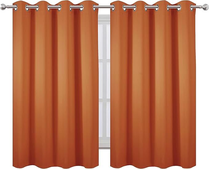 LEMOMO Orange Blackout Curtains 52 x 54 Inch Length/Set of 2 Curtain - Image 2