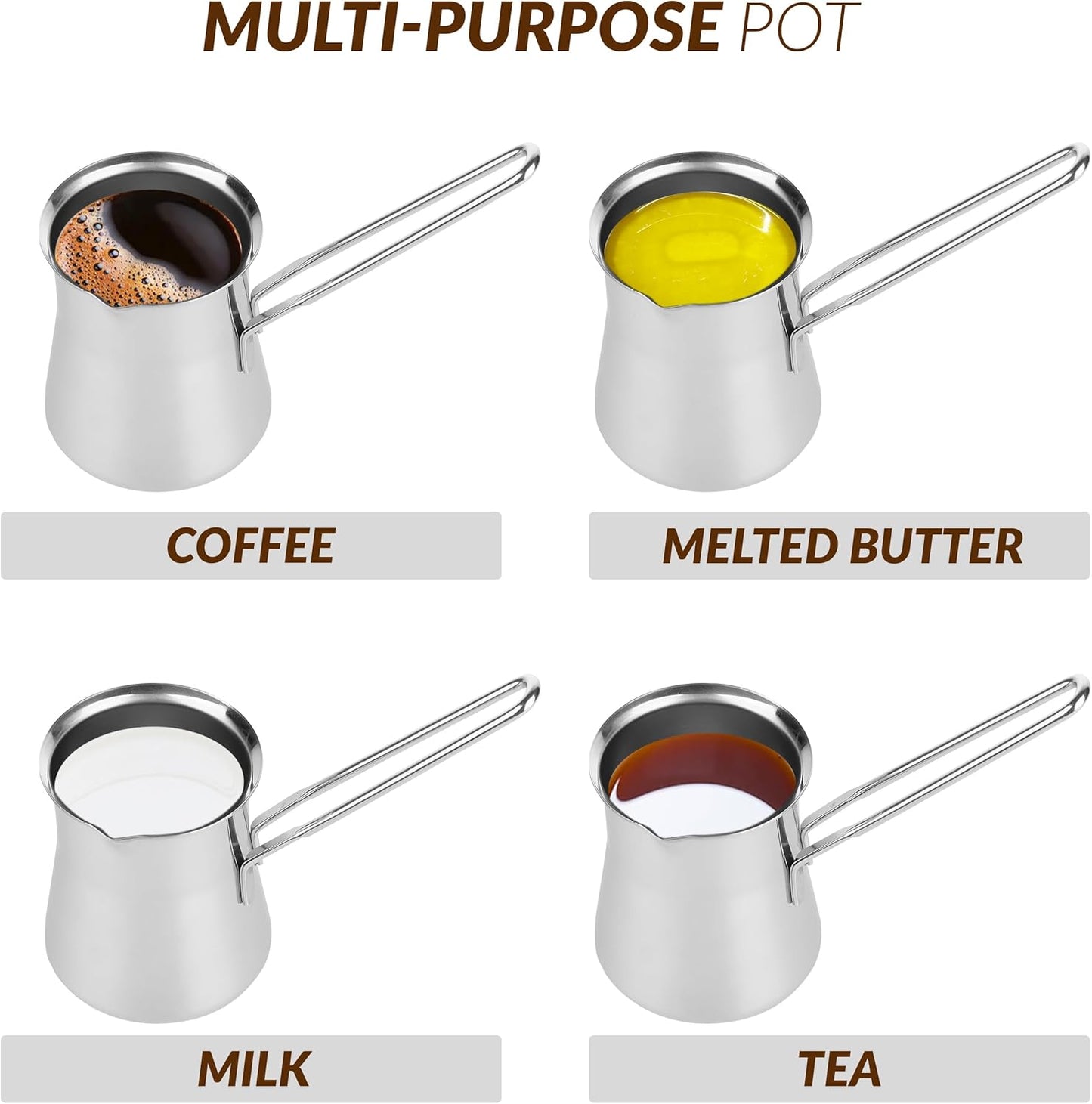 Quality Turkish Coffee Pot - Turkish Coffee Maker, Chai Pot, Arabic Coffee Pot, Briki Greek Coffee Pot, Greek Briki, Turkish Coffee Cezve, Turkish Coffee Pot Ibrik (24oz)