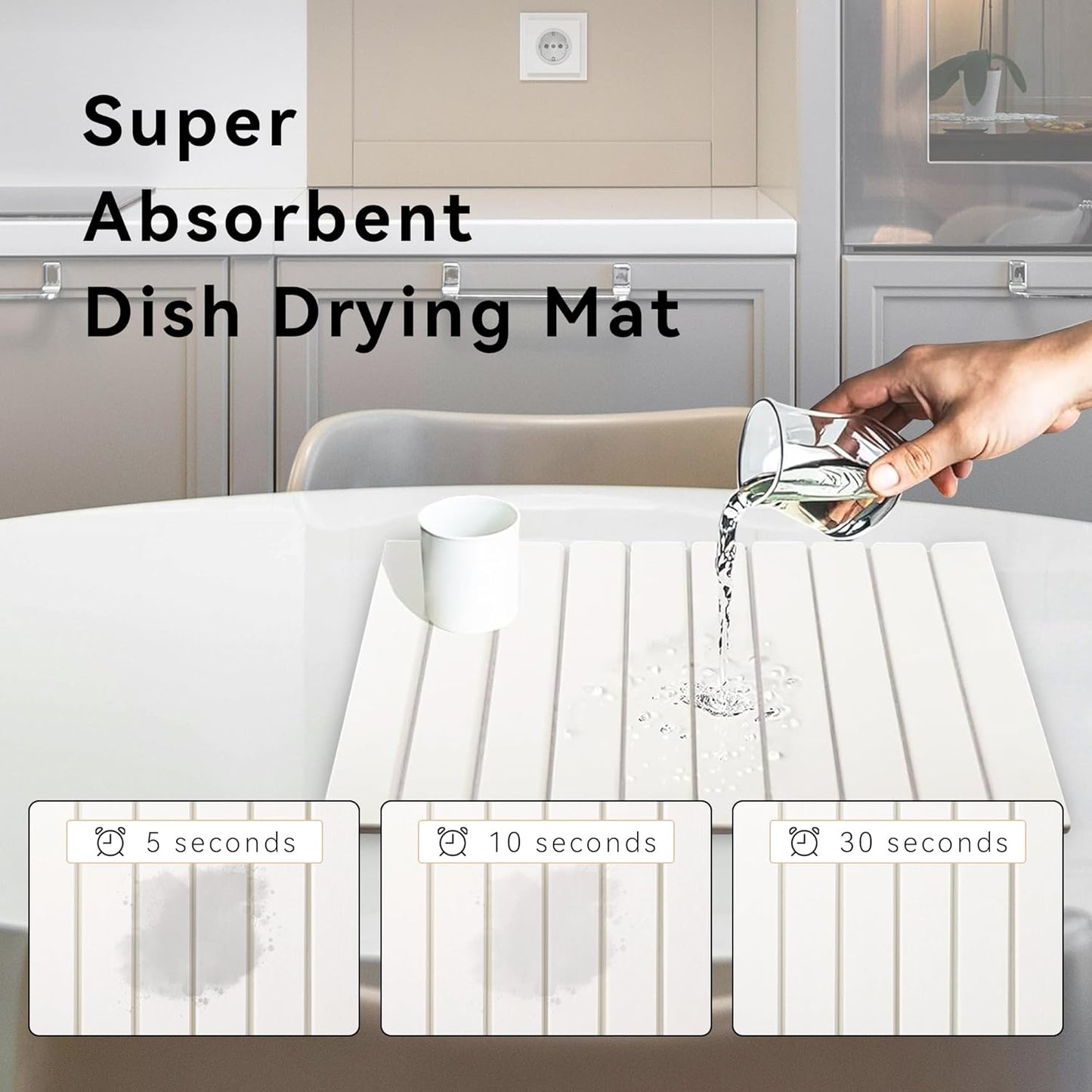 Large Stone Dish Drying Mat for Kitchen Counter, 24" x 16"Fast Dry Stone Mat, Super Absorbent Dish Drying Mat, Drying Board Diatomaceous for Kitchen, Utensils, Fruits, Instant Drying Stone Mat, White