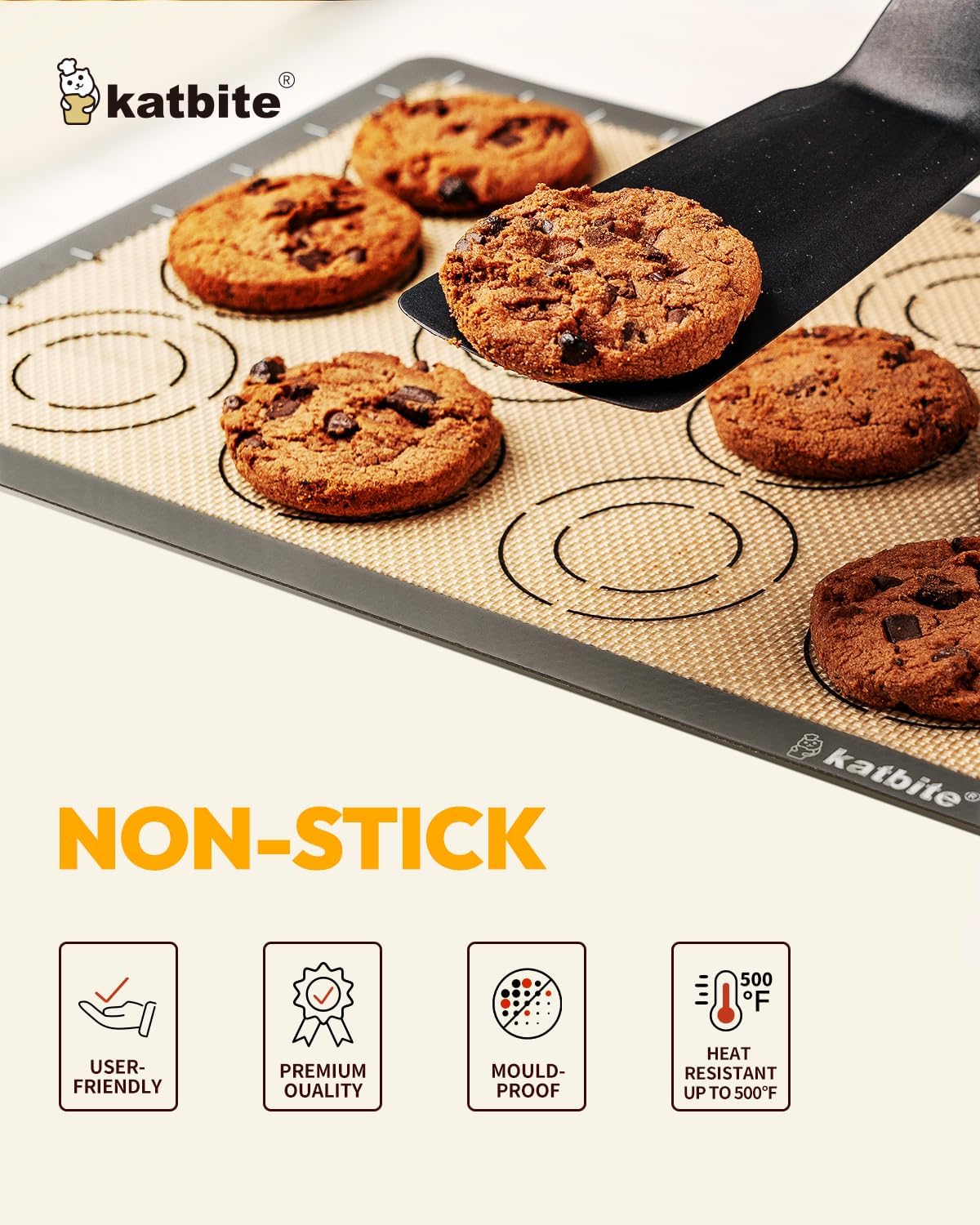 Silicone Baking Mat Set of 5, Katbite Food Grade Non-stick Reusable Cookie Sheet Bakeware Mats for Making Macaron, Cookie, Pizza, Pastry