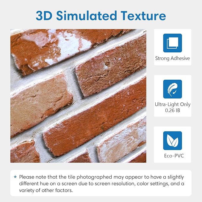 COMSTICKC 3D Red Faux Brick Wall Panel Peel and Stick Wall Covering, 3D Brick - Image 3