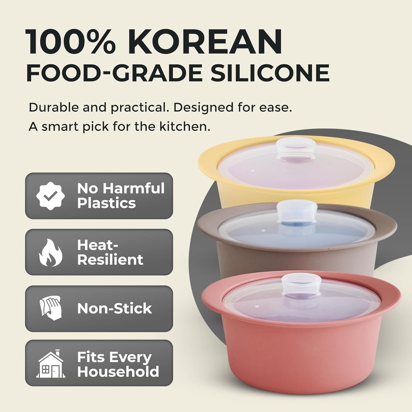 40oz Platinum Silicone Microwave Steamer Pot with Handle & Lid - Korea 100% Food-Grade Steamer Bowl, Heat-Resistant Cooker with Steam Holes, Easy Clean, Dishwasher Safe, Taupe Brown