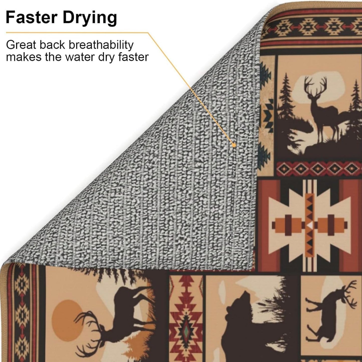 Western Wildlife Geometric Dish Drying Mat for Kitchen Counter, 16" x 18" Absorbent Microfiber Foldable Drying Pad for Dishes, Absorption, Washable, Decorative Rustic Kitchen Mat for Sink, Home Decor