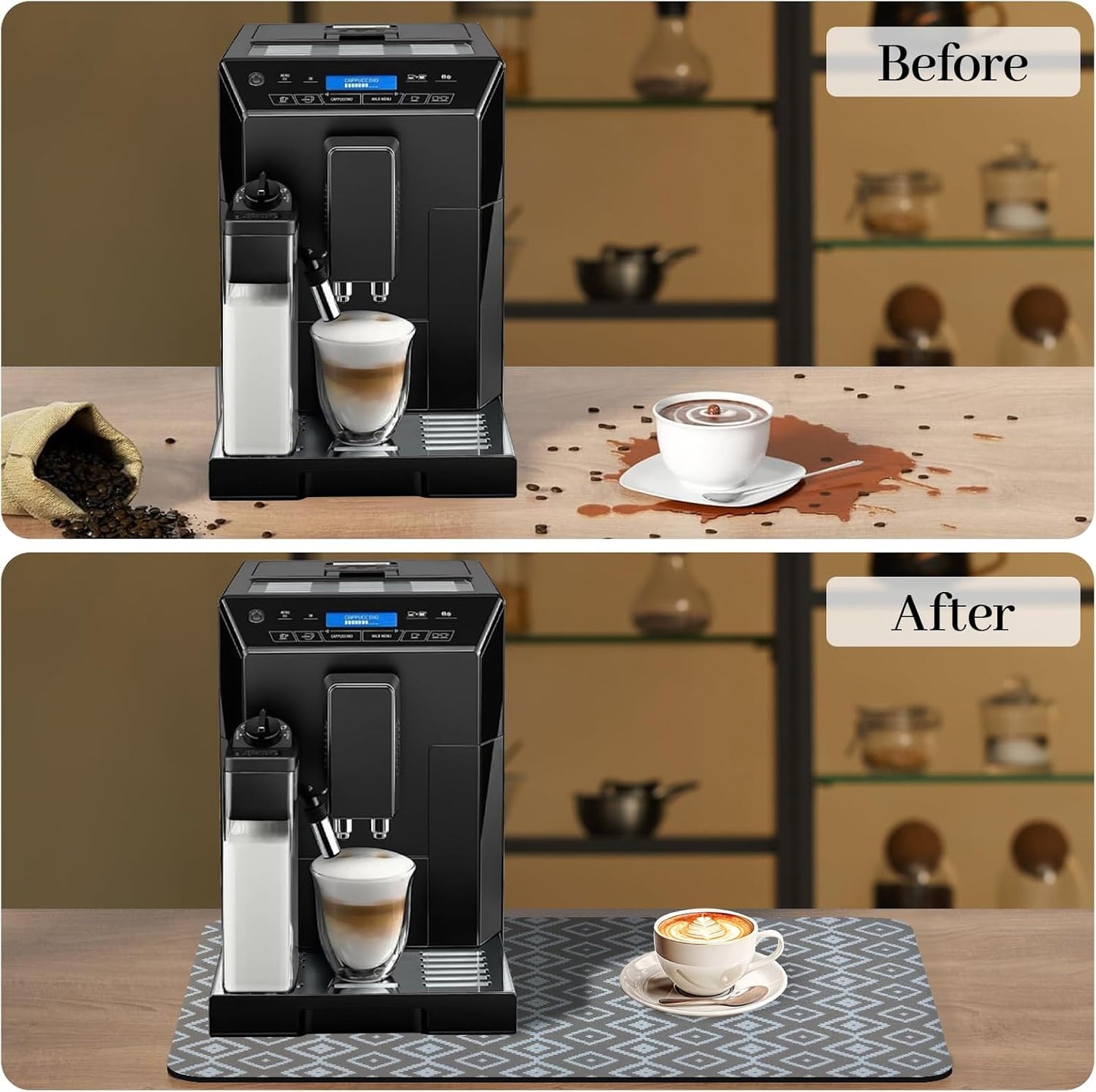 Bloss Dish Drying Mat, 2025 Multiple Usage Coffee Bar Mat, Kitchen Counter Mat, Absorbent Hide Stain Rubber Backed Dish Drying Pad(16.1"x24.1", Gray-White Plaid)