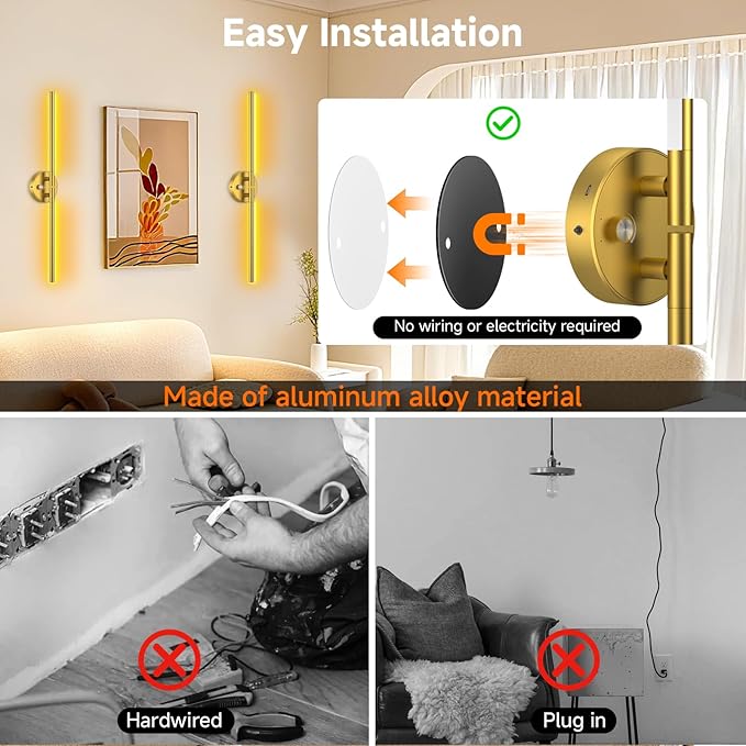 Wall Sconces with Remote, Rechargeable Battery Operated, Wireless Magnetic Wall - Image 4