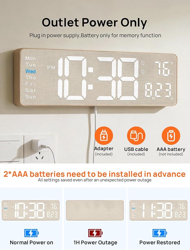 MASHI 2026 Upgrade Digital Wall Clock, Auto-Dimming Wall Clock - Image 7