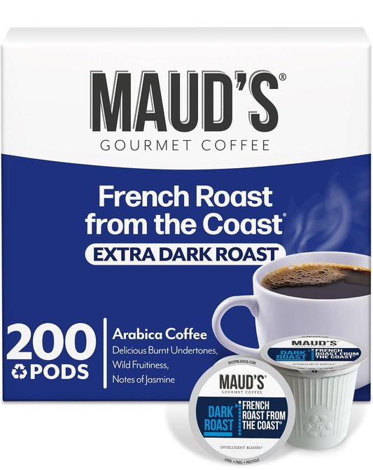 Maud's French Roast Coffee Pods, 200 ct, Dark Roast Coffee in Recyclable Single Serve Pods – 100% Arabica Coffee, Compatible with Keurig K Cups Maker