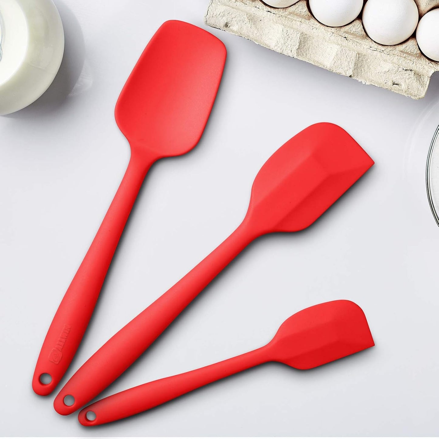 Silicone Spatula 3-piece Set, Ergonomic Handle High Heat-Resistant Spatulas, Non-stick Rubber Spatulas with Stainless Steel Core, Red