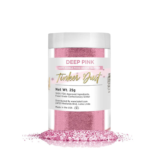BAKELL Deep Pink Edible Glitter, 25 Grams | TINKER DUST Edible Glitter | KOSHER Certified | 100% Edible Glitter | Cakes, Cupcakes, Cake Pops, Drinks, Dessert Vegan Glitter & Dusts (25g, Deep Pink)